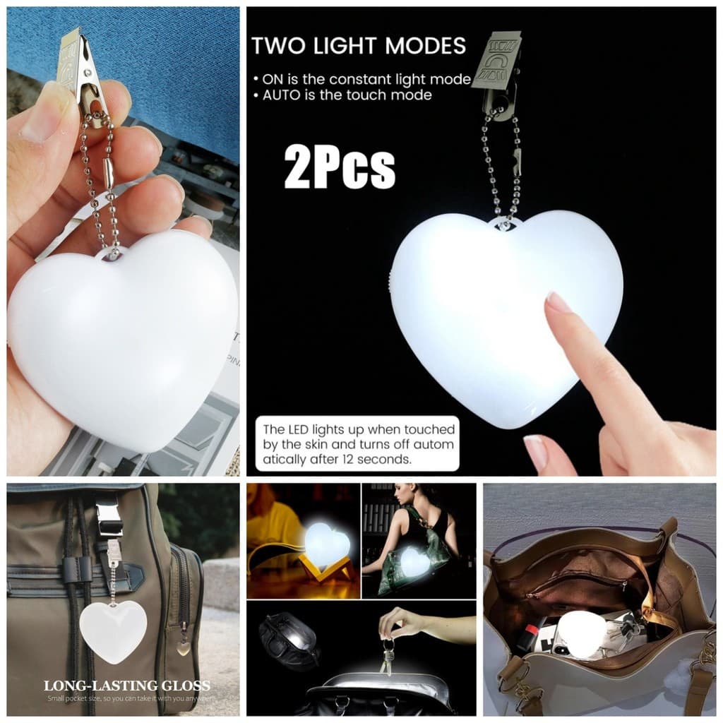 2 Pcs 2026 Novas Mulheres Em Forma De Coração Bolsa Luz Sensor Automático De Com USB Recarregável Chaveiro Lâmpada De To