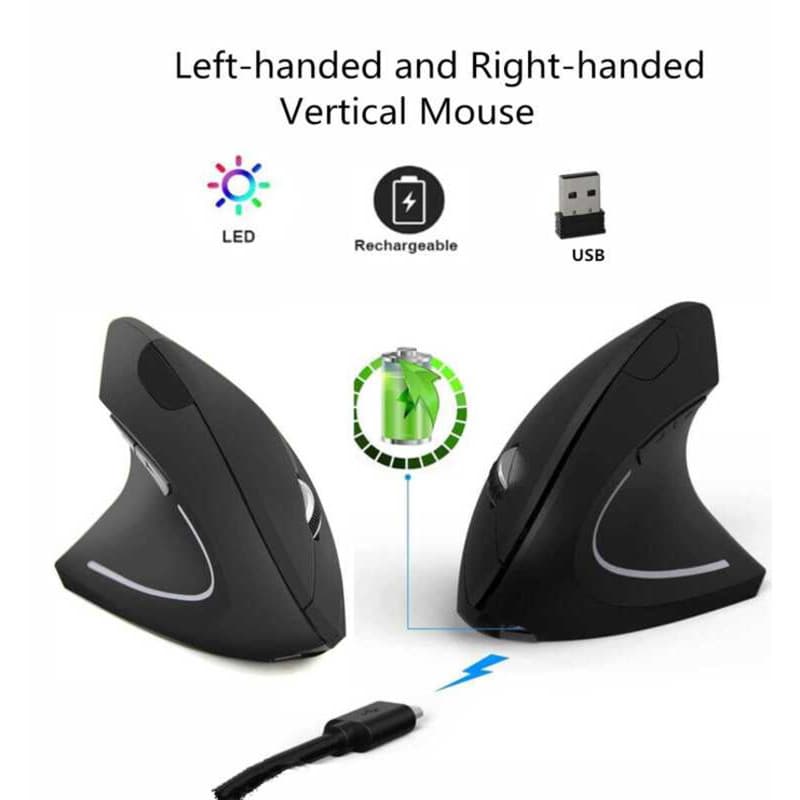 Mouse Vertical Sem Fio Para Mão Esquerda , Ergonômico , Recarregável , 1600DPI , Escritório , Mause , Óptico Mudo Com RG