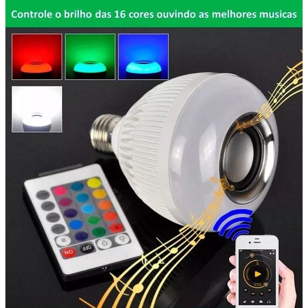 Lâmpada Bluetooth Iluminação Led Caixa de Som com Controle Remoto Rgb 12W Music