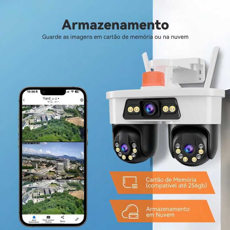 Dupla 355° Com 1 Câmera Fixa, Wifi 2.4g, Visão Noturna Infravermelha, Modo De Alarme Inteligente, Ip66