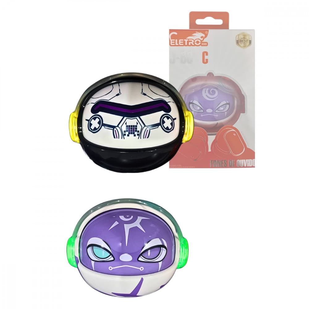 Fone Ouvido Auricular Bluetooth LED RGB Muda Face com Cordão Eletromex J-60C