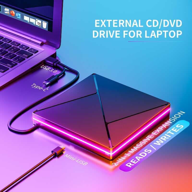 Gravador de gravação de DVD, Driver de disco USB tipo-c, Notebook, Desktop, computador, unidade óptica externa, máquina 