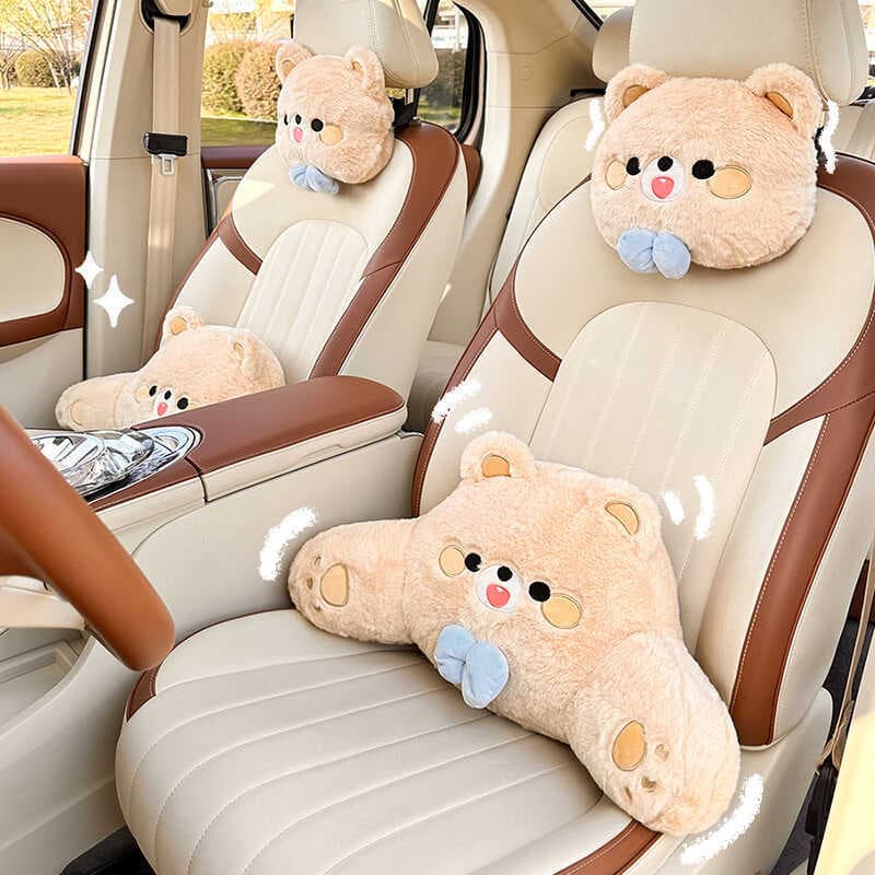 Travesseiro de pescoço para encosto de cabeça de carro, desenho animado, urso, travesseiro lombar de carro, quatro estaç