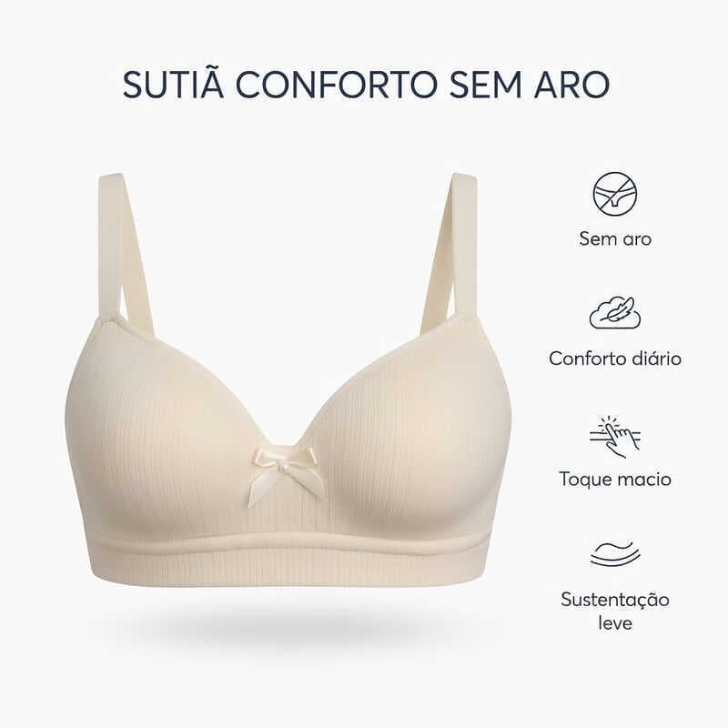 Sutiã Feminino Top com Laço Pérola Confortável Elegante Disponível em Diversas Cores Plus Size