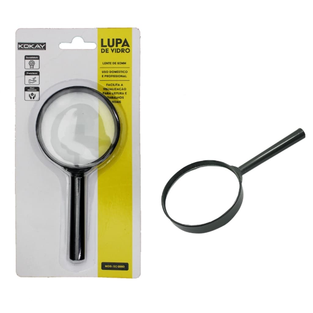 Lupa de Mão com Cabo 60mm Lente de Vidro Kokay