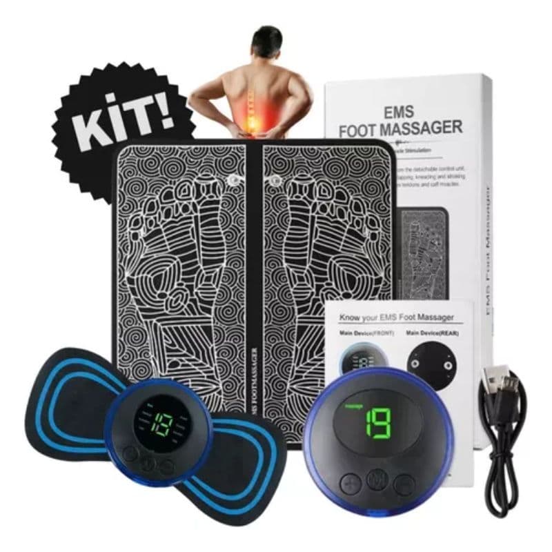 Kit Massageador Elétrico Corporal + Tapete Massagem – Alívio de Dor Muscular, Pés e Relaxamento