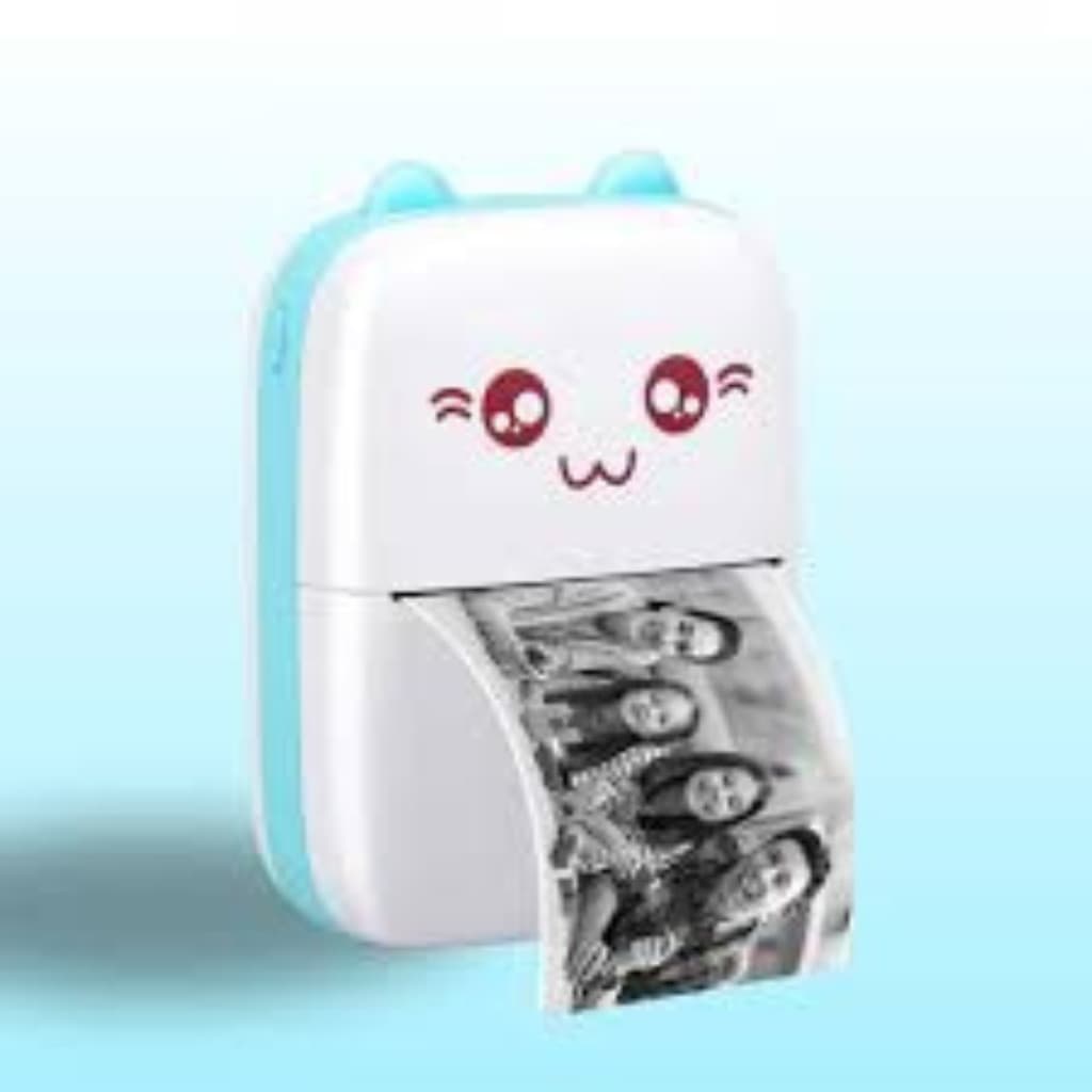 Mini Impressora Termica Portatil Gatinho AZUL CLARO E BRANCO