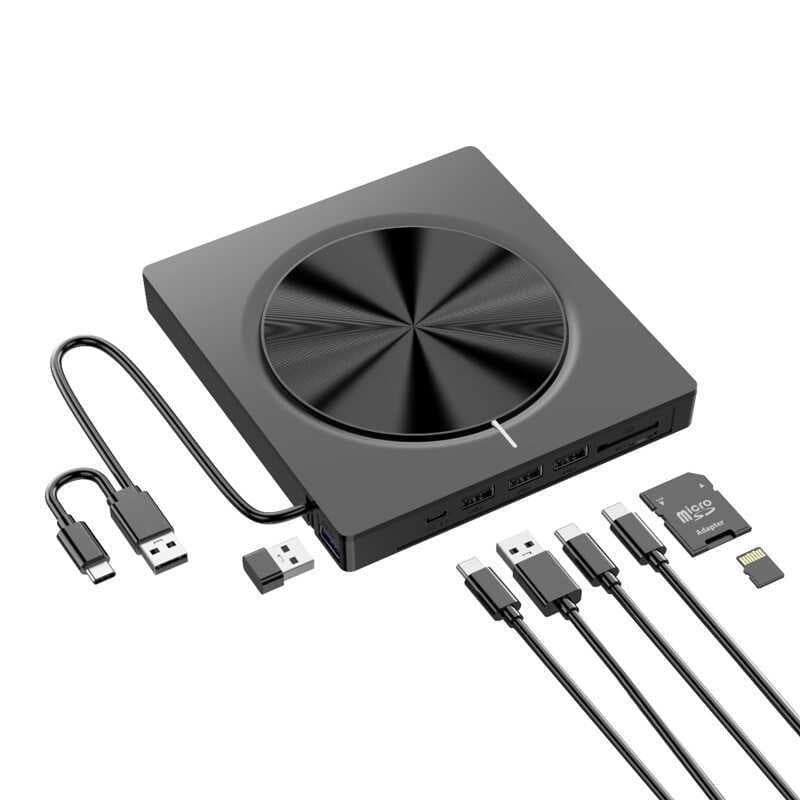 Gravador de gravação em Dvd portátil Universal 7 em 1 leitor de CD ultrafino usb unidade óptica externa gravura