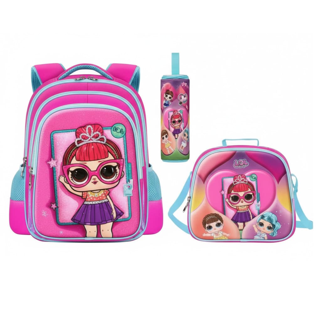 Kit LOL Surprise Rosa: Mochila, Lancheira e Estojo!