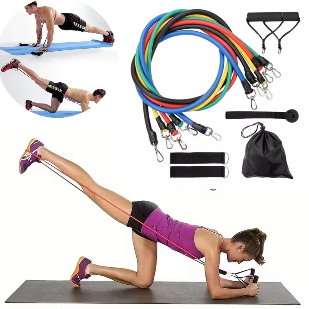 Kit Elásticos Musculação 11 Peças Tubing Treino Casa Fitness