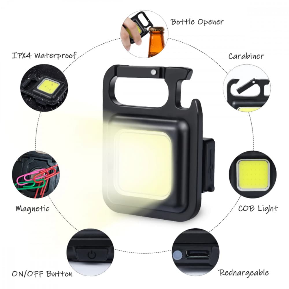 Lanterna Mini Chaveiro com Mosquetão, USB e Abridor