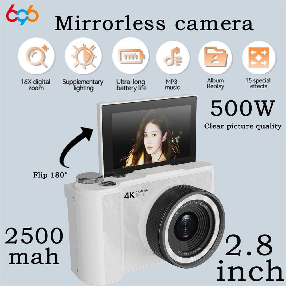 Câmera Digital 4K 500W HD Pixel Student CCD 180 ° Selfie Com Tela Flip 2.8 " MP3 Música Para Crianças Adultos Presente Q