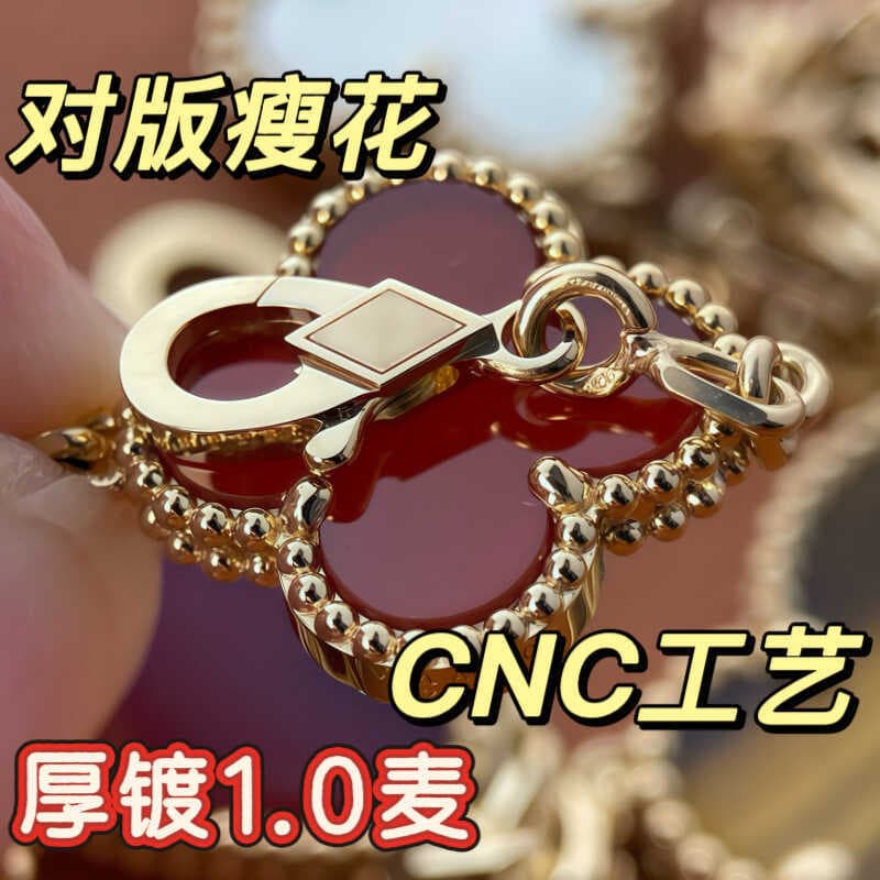 Van's alta versão flor fina trevo de quatro folhas pulseira de cinco flores banhado a prata 18k ouro rosa ágata vermelha