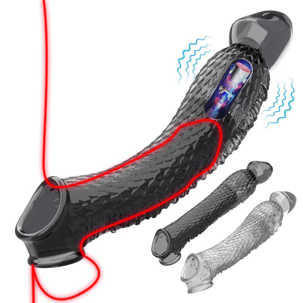 Venda quente alongado negrito vibratório pênis capa cristal pico adulto Sexy casal produtos sexuais brinquedos masculino