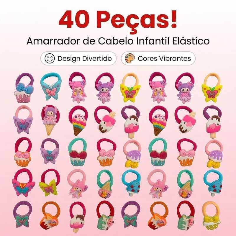 Kit  40unidades Lacos de Bico de pato/Tic tac+ Rabico Com Desenho de Silicone Infantil  Acessórios Para Cabelo