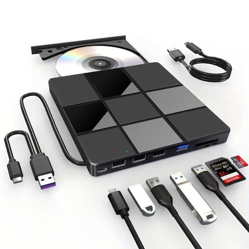 Gravador de gravação externo sete em um, ultrafino, multifuncional, legível, disco de gravação USB, gravação, DVD, unida