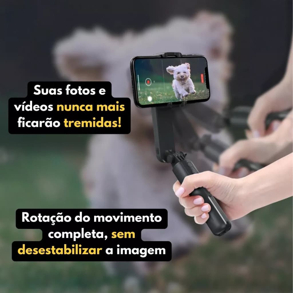 Gimbal Estabilizador Profissional 360° Anti-Vibração + Tripé + Controle Bluetooth + Ring Light Integrada Premium