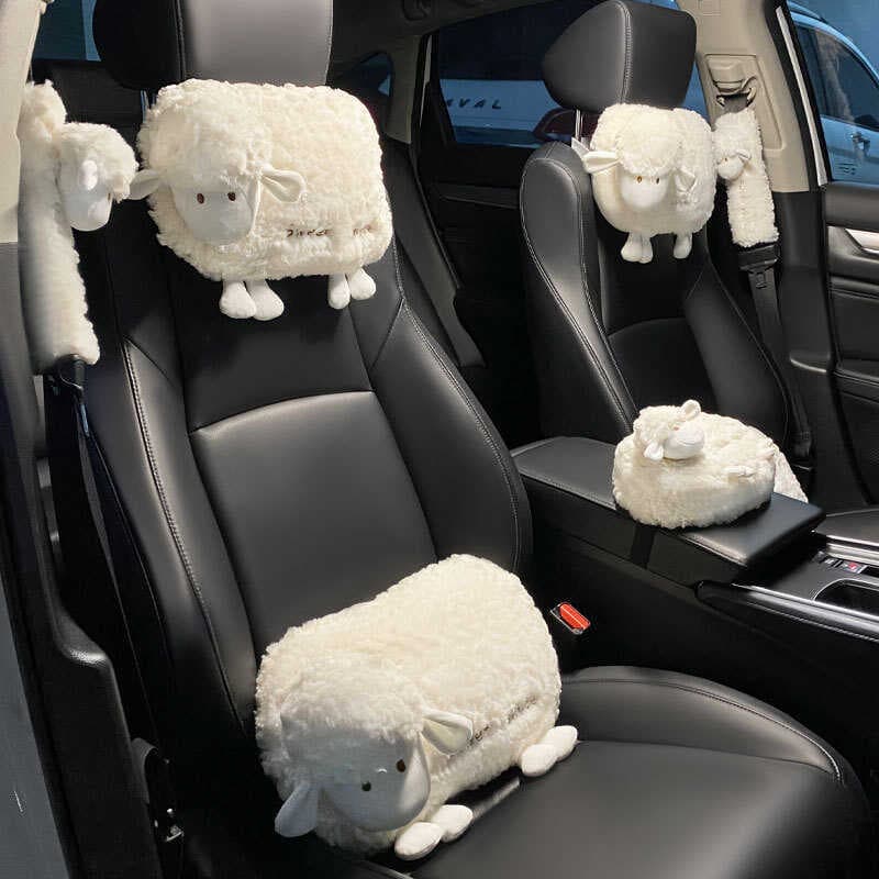 Travesseiro de pescoço para encosto de cabeça de carro, criativo, fofo, cordeiro, suporte lombar, almofada lombar, conju