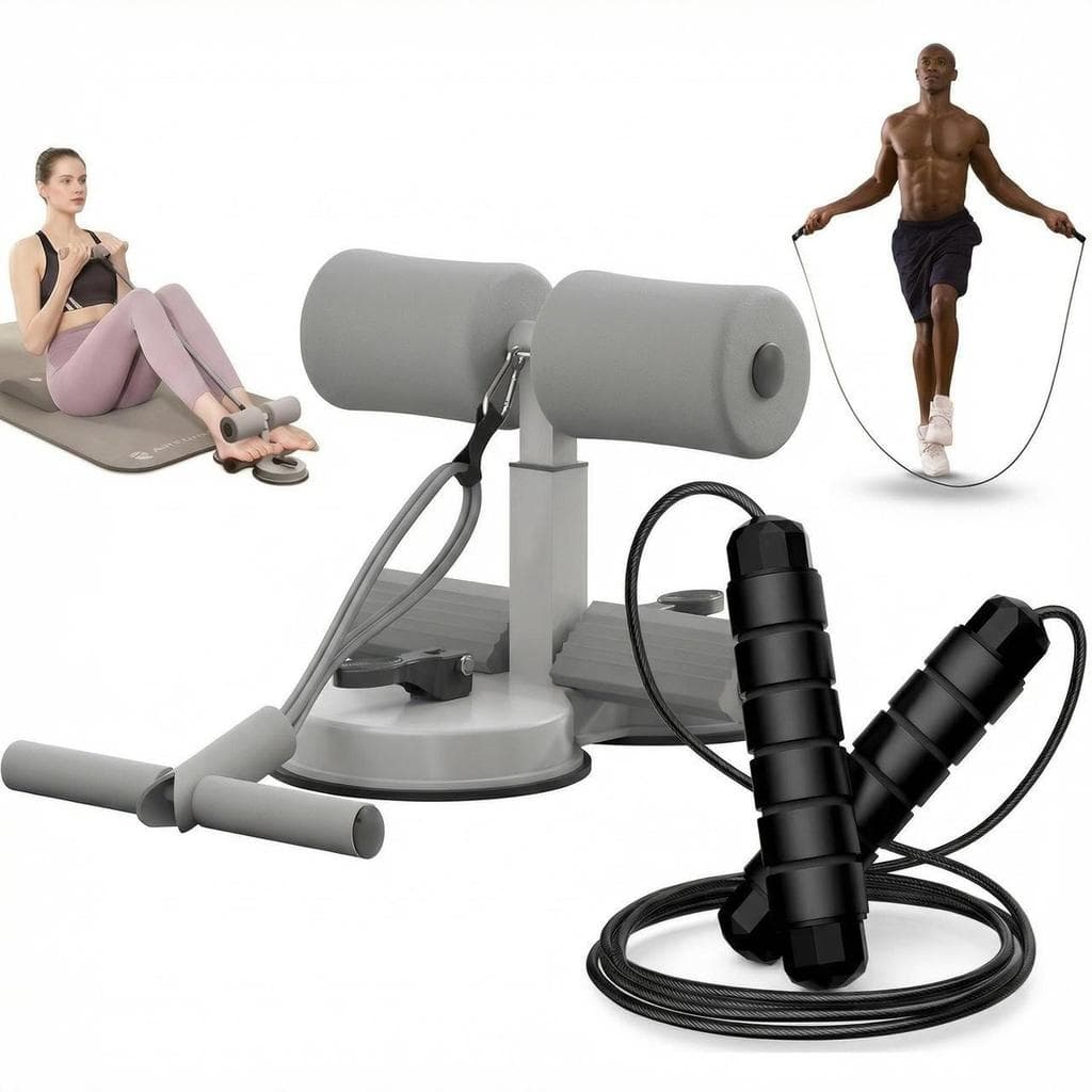 Kit 2 Aparelho Abdominal com Fixador de Pés + Corda de Pular Fitness Treino Completo PepeShop