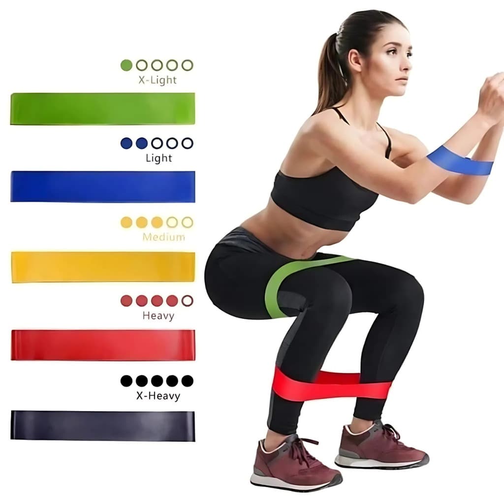 Conjunto 5 Faixas Elásticas Mini Band – Treino em Casa, Funcional e Fisioterapia Ginastica Atividade,