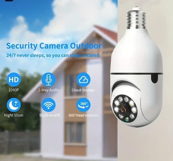 1 UNIDADE - Câmera Lâmpada de Segurança Vigilância IP Wi-Fi 360° Visão Noturna FullHD Bivolt