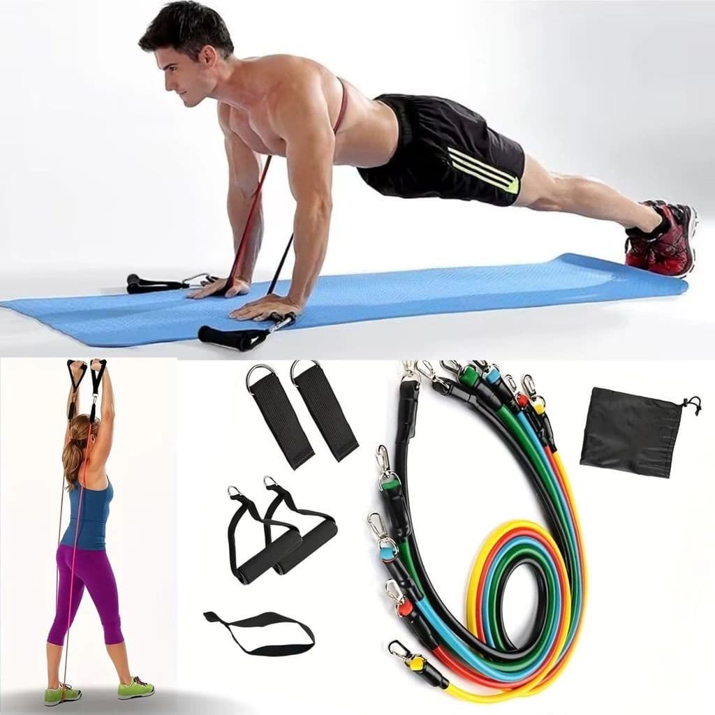 Kit 11 Peças Tubing Elástico Academia Treino Casa Ioga Fiten