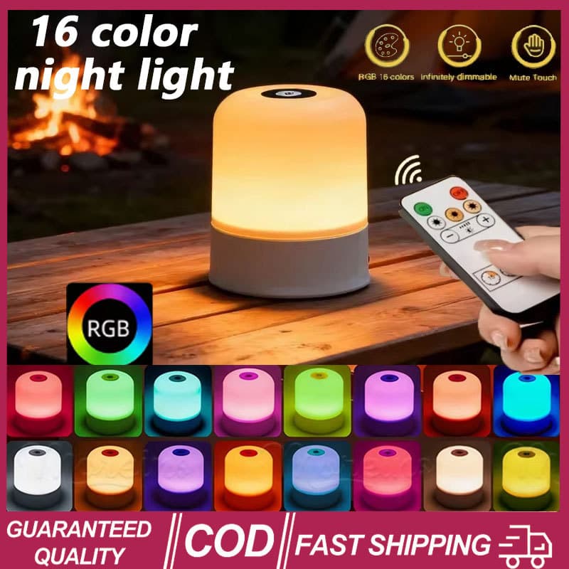 4 Pçs Led Night Light 16 Cores Com Controle Remoto Regulável Recarregável Quarto Iluminação Lâmpada Touchscreen Luz De M