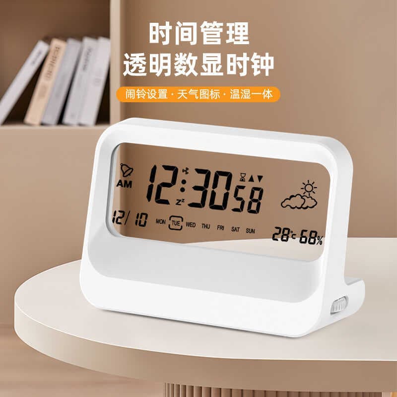 Gerenciamento de tempo transparente display Digital relógio Multi-função display integrado tempo temperatura umidade tem