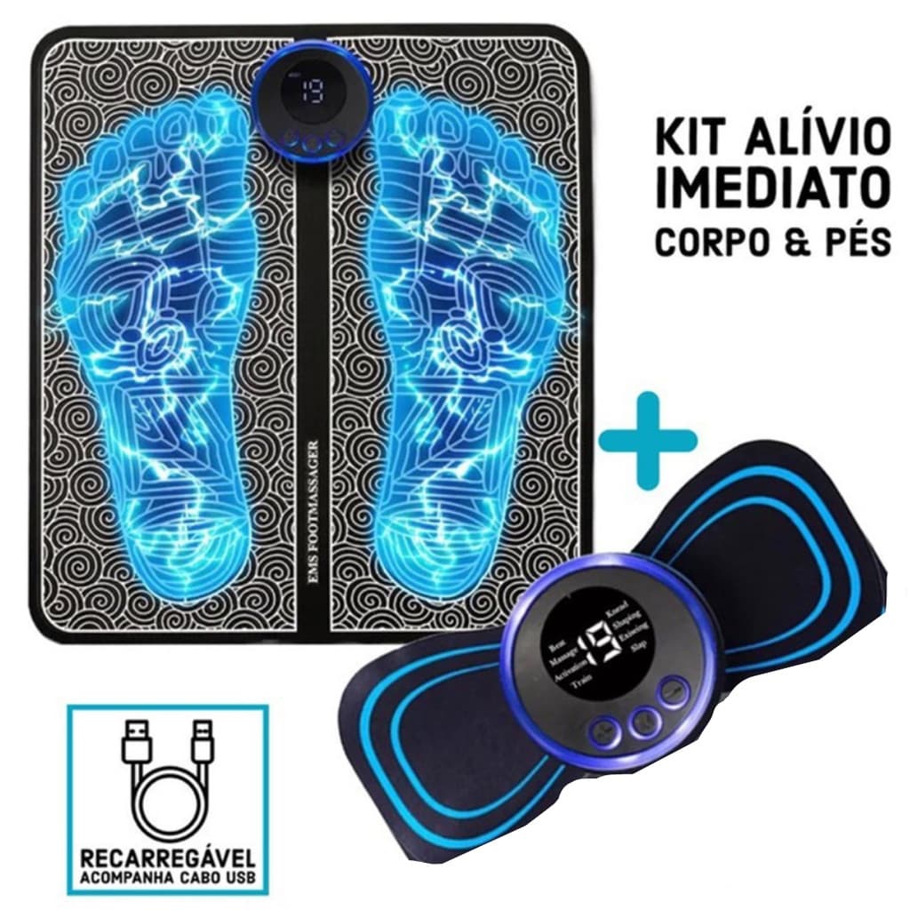 Kit Tapete e Mini Massageador Elétrico Alívio Dor Pés e Muscular