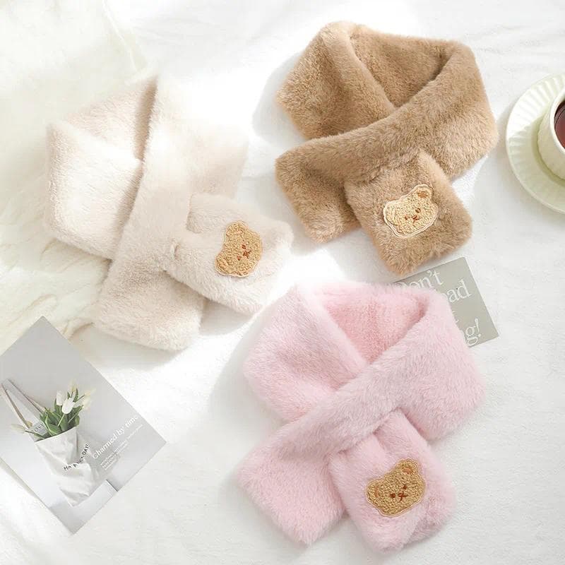 Urso Bebê Cruz Cachecol Inverno Imitação De Pele De Coelho Grosso Quente Pescoço Capa Para Menino Menina Ao Ar Livre Cri