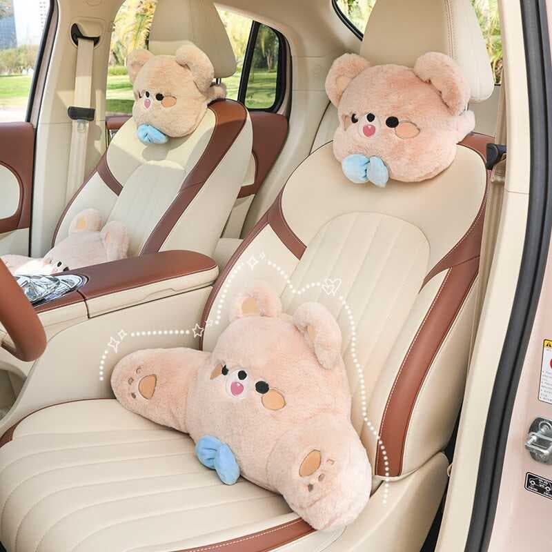 Carro carro dos desenhos animados encosto de cabeça pescoço travesseiro de pelúcia urso coelho carro travesseiro lombar 