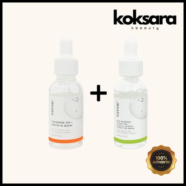 Kit 2 JBSARA Niacinamide 20%,Arbutin 1% Serum + Snail Secretion Filtrate 50% Serum 30ml