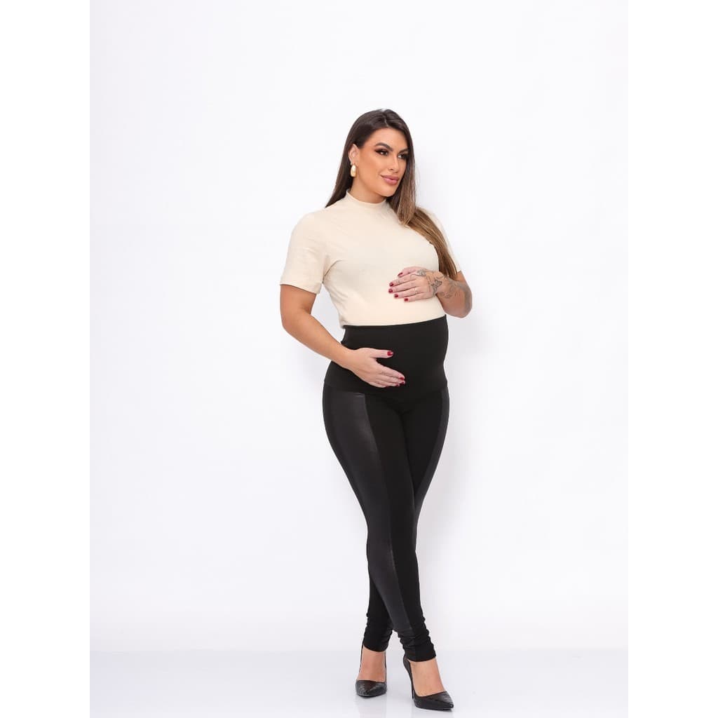 Calça Legging Montaria Maternidade  Cirrê Gestante Cós Alto Calça Sustenta Barriga Para Grávida
