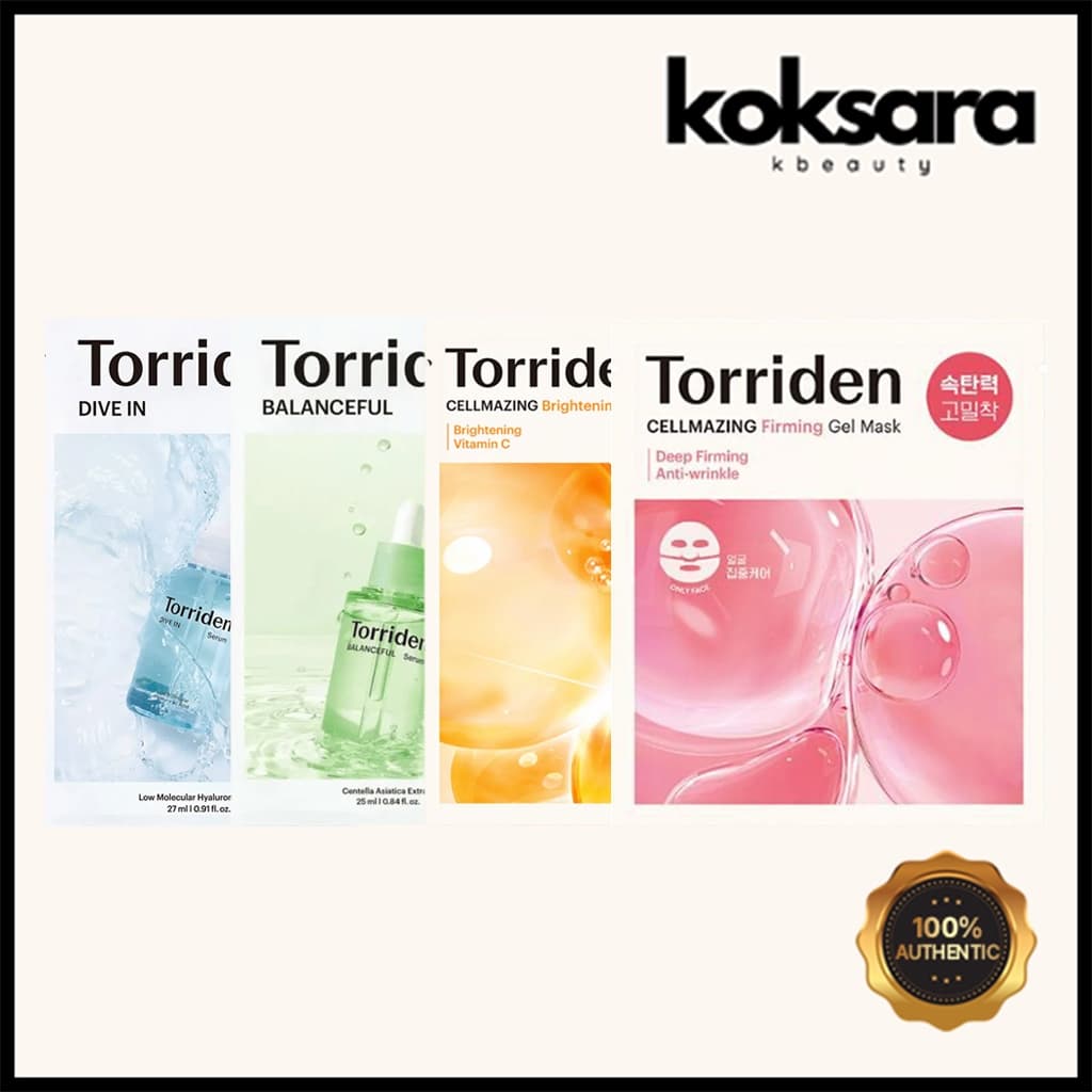 torriden dive in mask sheet 4types (hyaluronic acid, sica mask, brightening mask, firming gel mask)