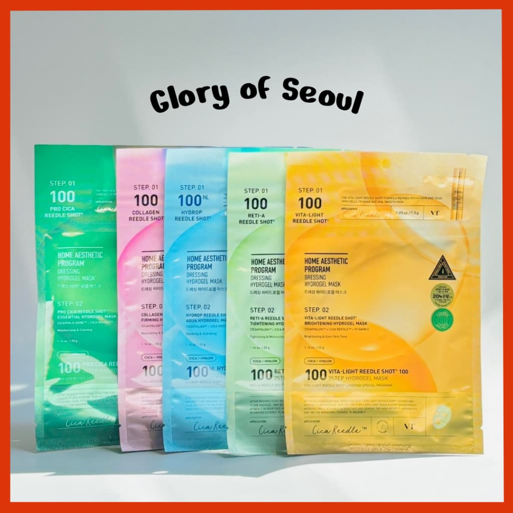 VT Máscara Hidrogel 2 Etapas Reedle Shot 100 (Passo 1: 1.5g / Passo 2: 33g) 5 Tipos (Reti-A / Colágeno / Pro Cica / Vita-Light / Hydrop)