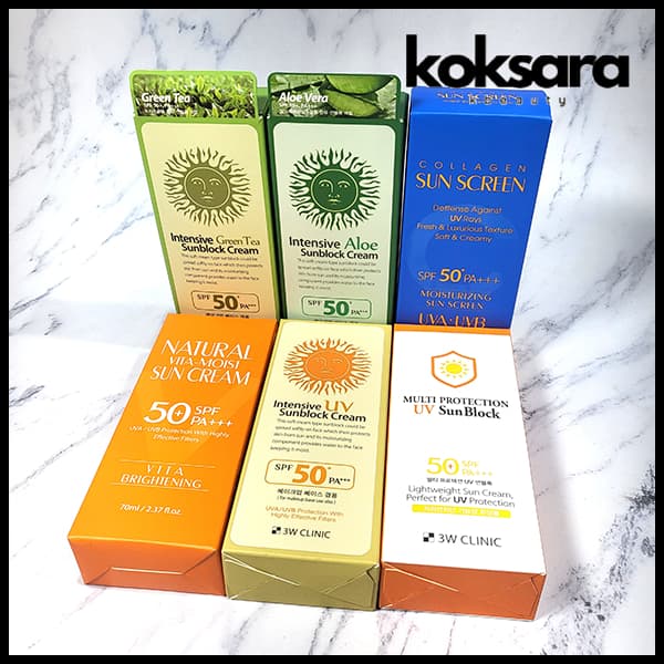 3W CLINIC Uv Sun Cream Sun Screen Sun Block Solar Protetor Spf50+ Pa+++ 70ml(6 types)