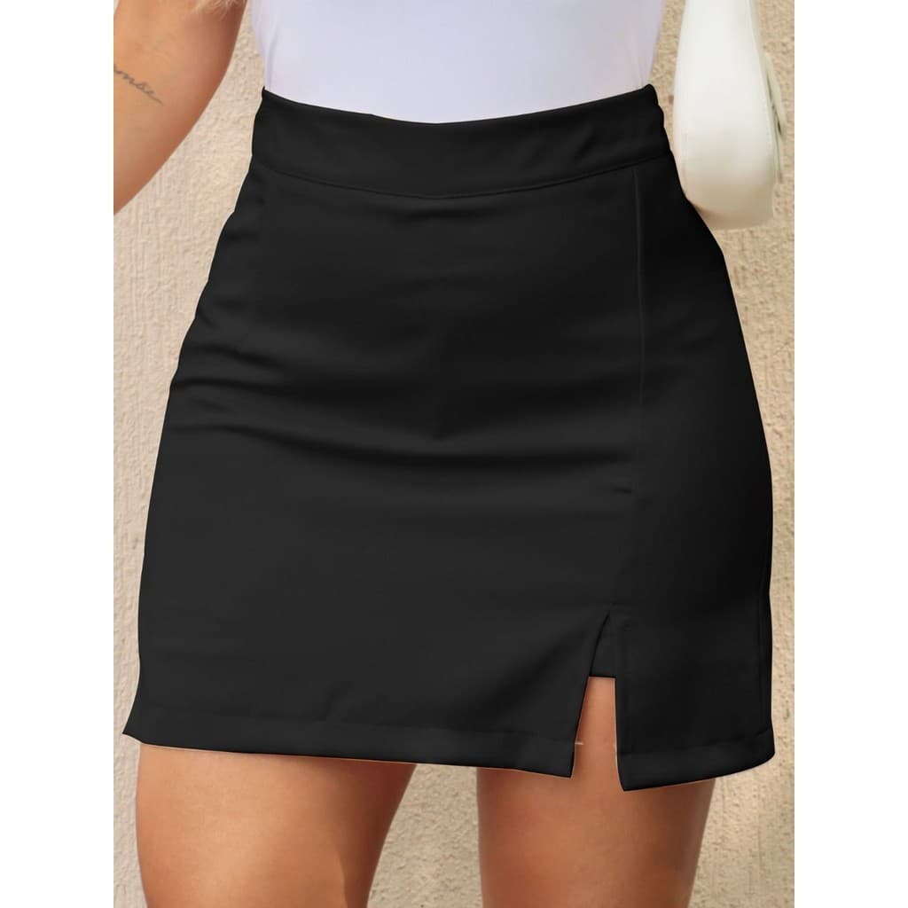 LuluRunModa Shorts-Saia Hit Alfaiataria Feminino Minimalista Chines Fenda transpassado - S875