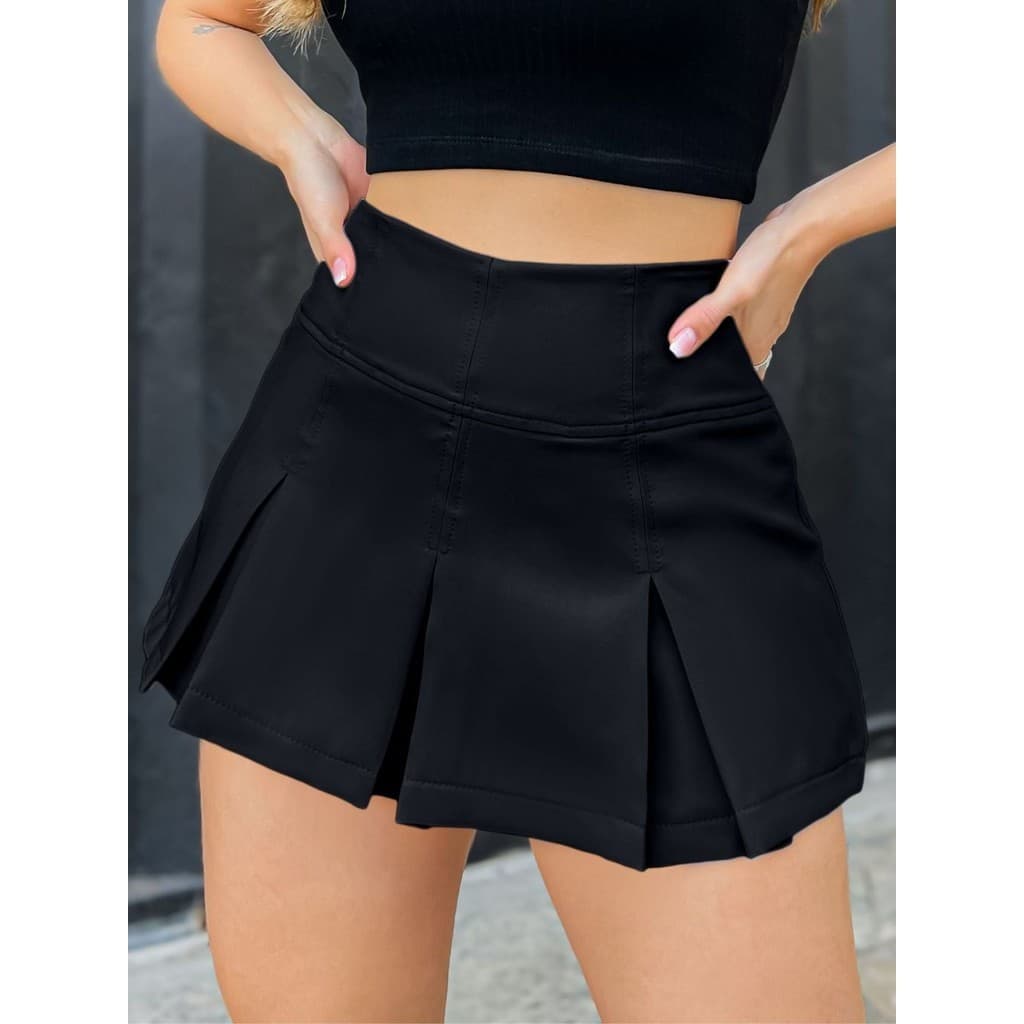 LuluRunModa Short Saia Alfaiataria Feminino Plissada com Pregas Colegial - S694