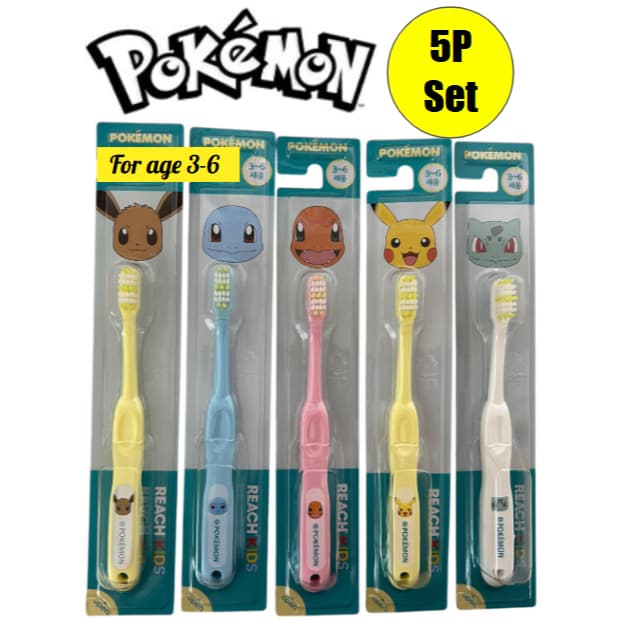 [Pokemon] Conjunto De 5 Escovas De Dentes Pokémon Infantis De Alcance Para Cuidados Domésticos E De Saúde LG De 3 A 6 An