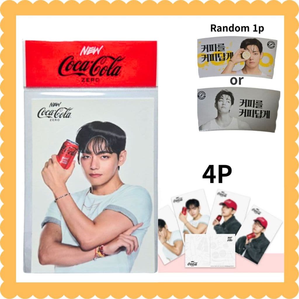 Cartão Postal Fotográfico BTS V 4P Coca-Cola Colaboração (+ Porta-Copos Composto Café)