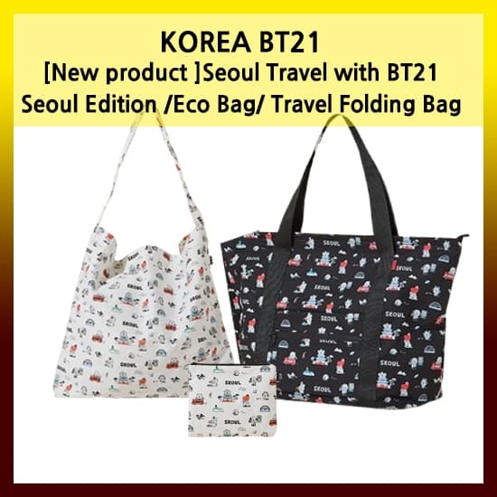 bts [BT21] Viagem De Seul Com BT21 Seoul Edition Bolsa Eco Dobrável De