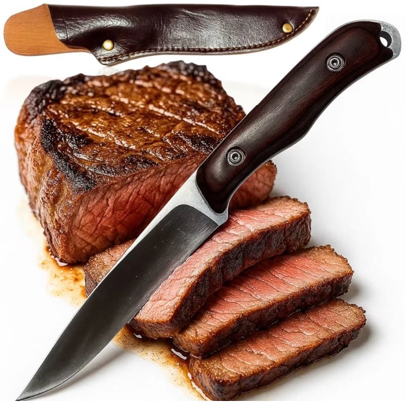 Faca Full Tang Aço Inoxidável Premium Artesanal Cabo Madeira Carvalho Super Resistente Afiação