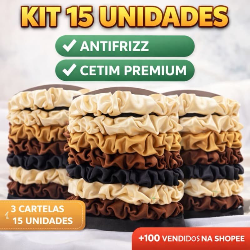 Kit Scrunchie Cetim Premium Antifrizz – Elástico de Cabelo Feminino Laço Xuxinha 10 15 25 Unidades