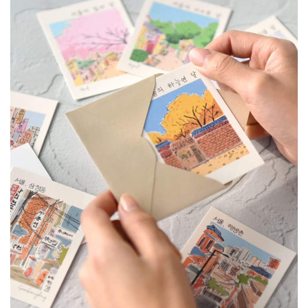 [Monolike] Conjunto De Cartões De Mensagens De Viagem Em Seul (40 + 20 Envelopes) | Papelaria Estética Coreana Presente 