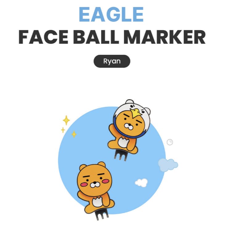 [Kakao Friends Golf] Ryan Eagle Face Ball Marker Conjunto De Clipe De Chapéu Magnético Para Golfistas (Produtos Licencia