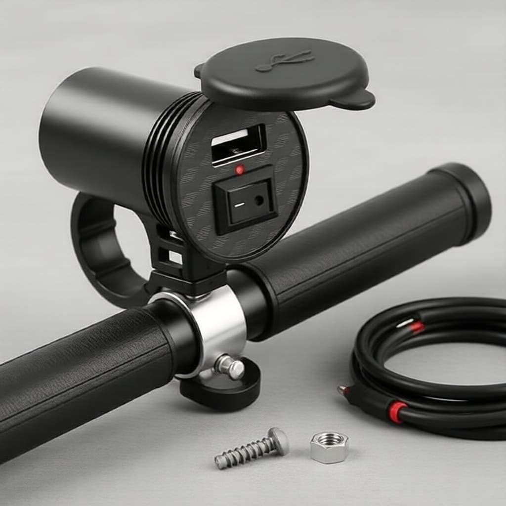  Carregador de Telefone para Motocicleta 12V, Porta USB, À Prova D'água, com Interruptor Inline Liga/Desliga