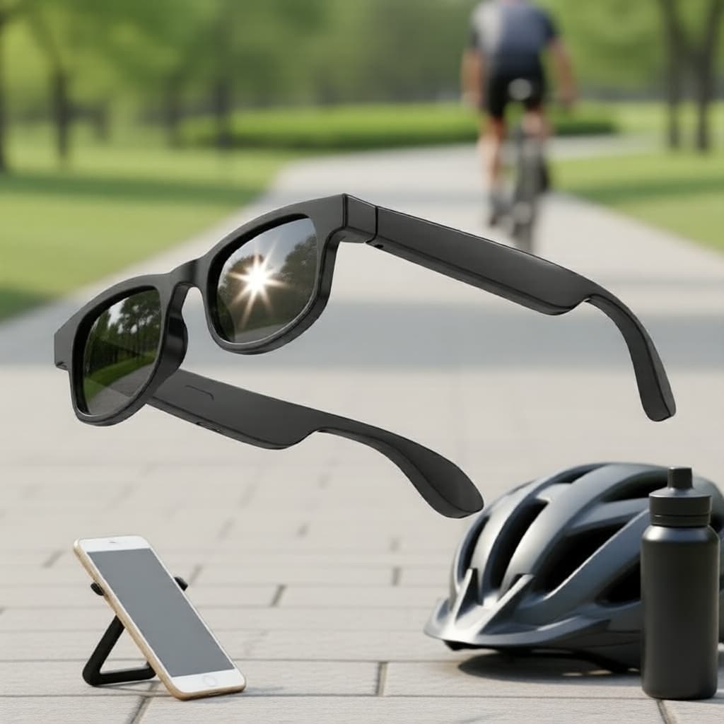  Óculos Inteligentes Sem Fio, Filtro Anti-Luz Azul, Música Bluetooth & Chamadas, Assistente de Voz à Prova d'Água