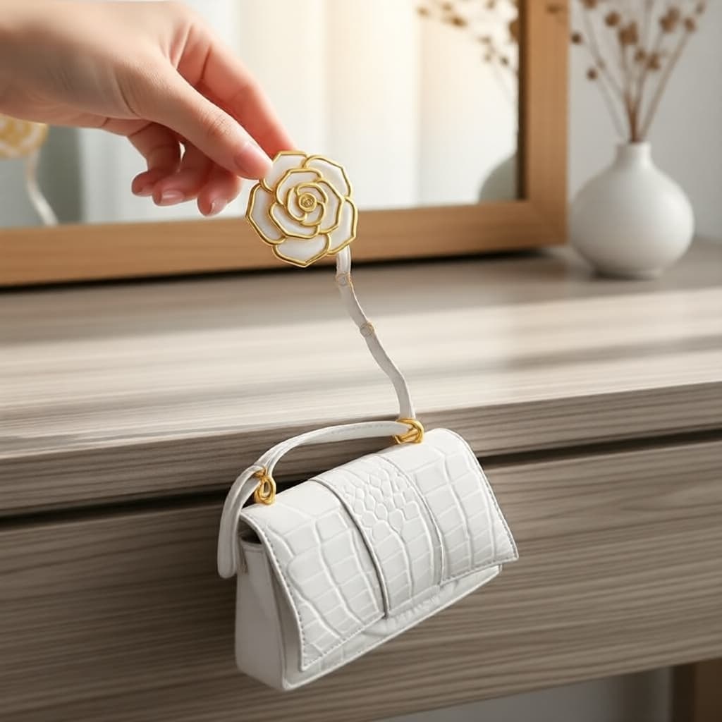  2 unidades de ganchos dobráveis com padrão de rosas para bolsas de mesa, suporte de bolsa portátil