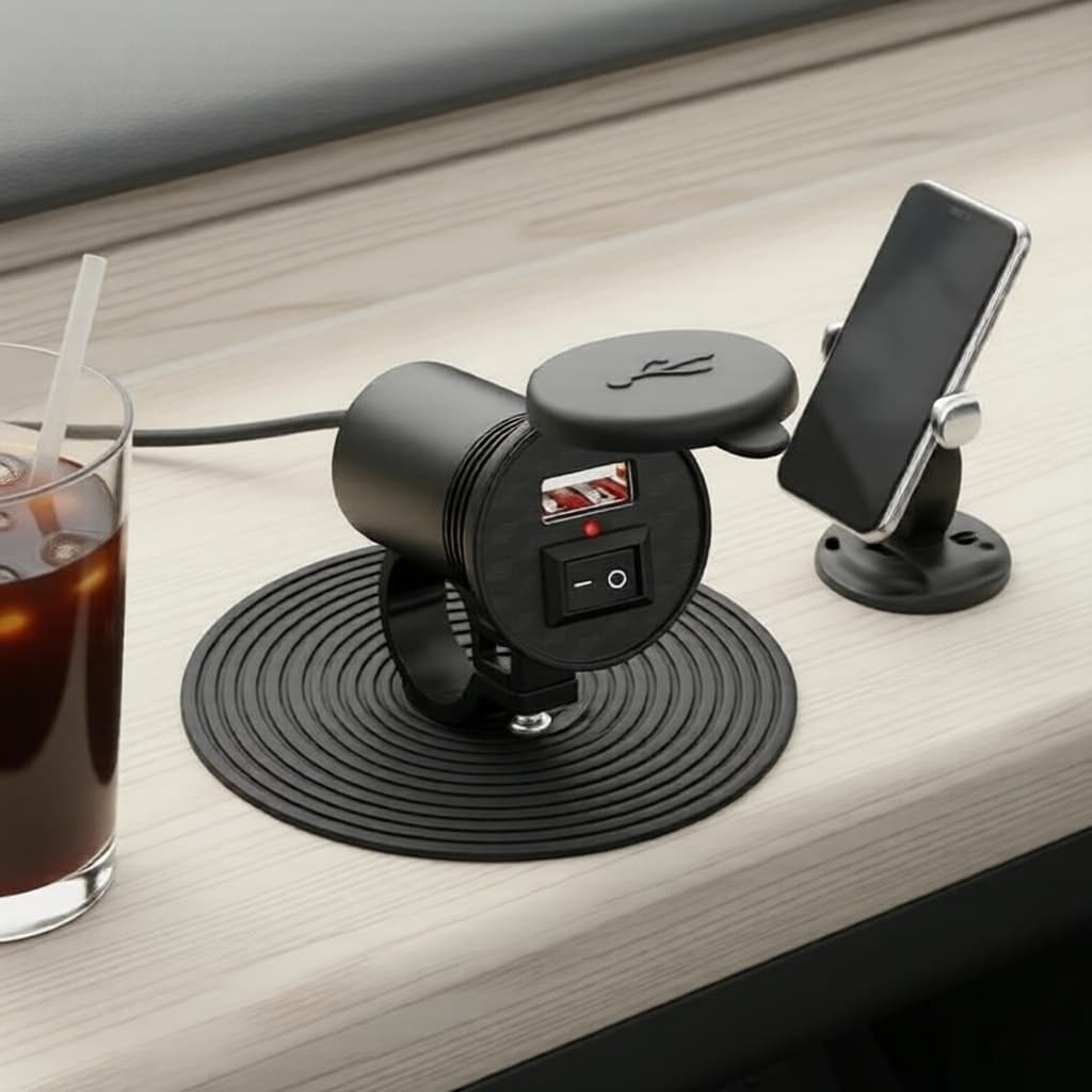  Carregador USB à prova d'água para moto 12V, com interruptor embutido