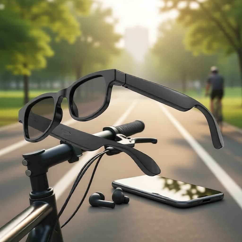  Óculos de Sol Inteligente com Assistente de Voz, Bluetooth 5.3, Anti Luz Azul, Música e Chamadas, Design à Prova d’Água